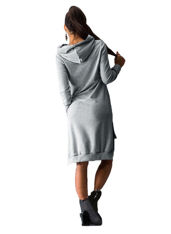 Long Sleeve Sweatshirt Dress With Pockets Grey  - Image 2
