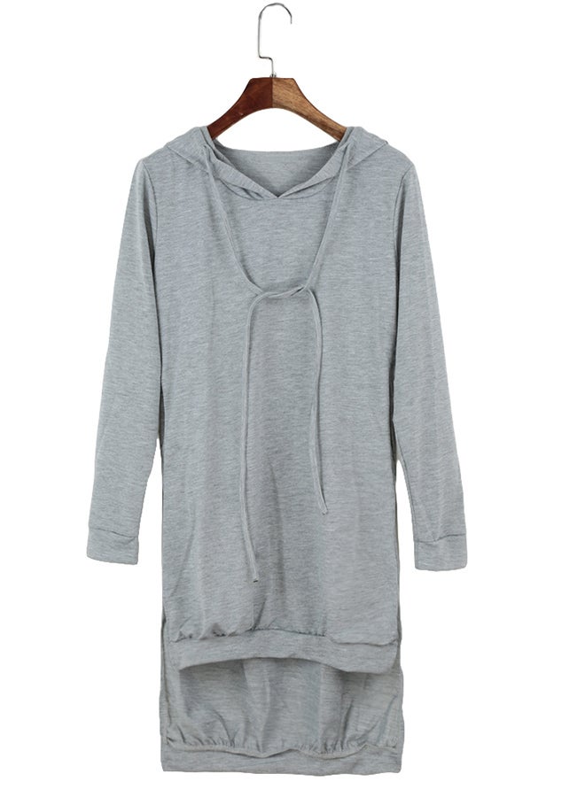 Long Sleeve Sweatshirt Dress With Pockets Grey  - Image 3