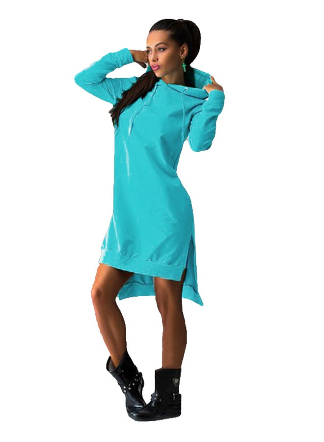 Long Sleeve Sweatshirt Dress With Pockets Blue - Image 1