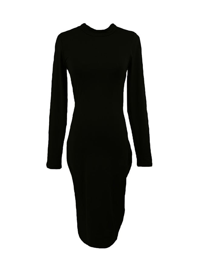 Backless Long Sleeve Bodycon Dress Black - Image 1