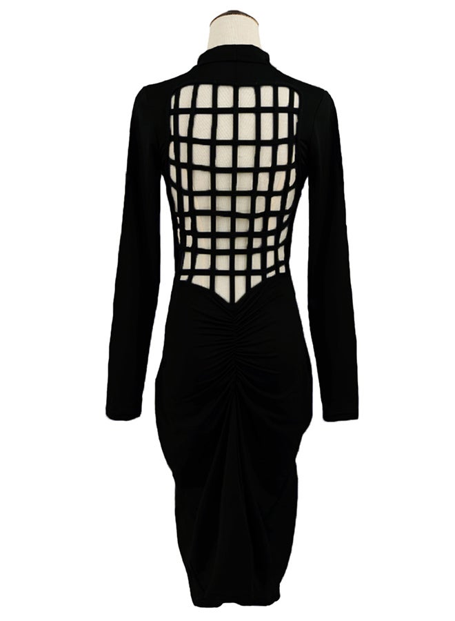 Backless Long Sleeve Bodycon Dress Black - Image 2