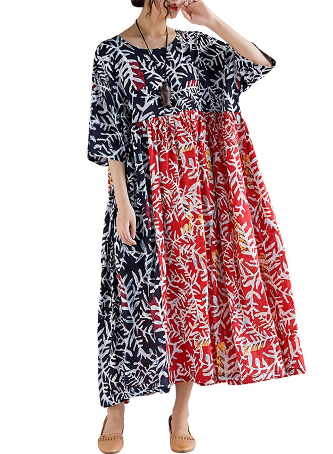 Geometry Print Color Block Maxi Ruffle Dress Multicolor - Image 1