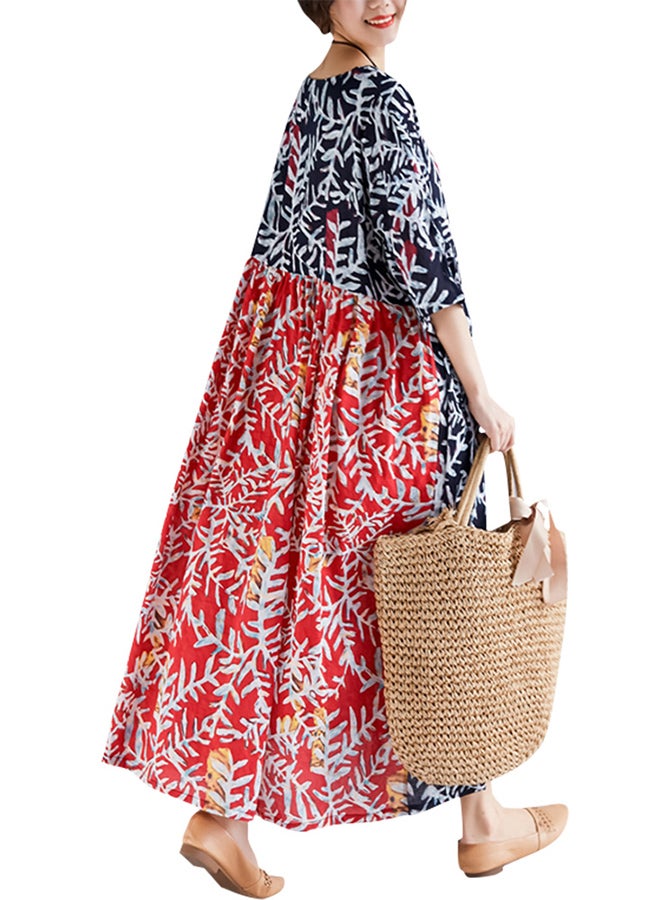 Geometry Print Color Block Maxi Ruffle Dress Multicolor - Image 2