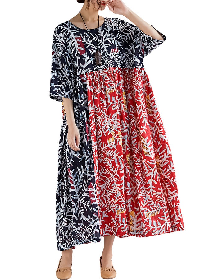 Geometry Print Color Block Maxi Ruffle Dress Multicolor - Image 3