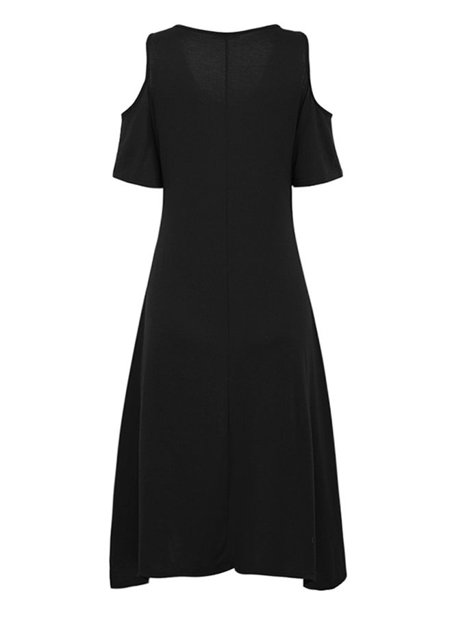 فستان بتصميم غير متماثل ولون سادة أسود - Image 2