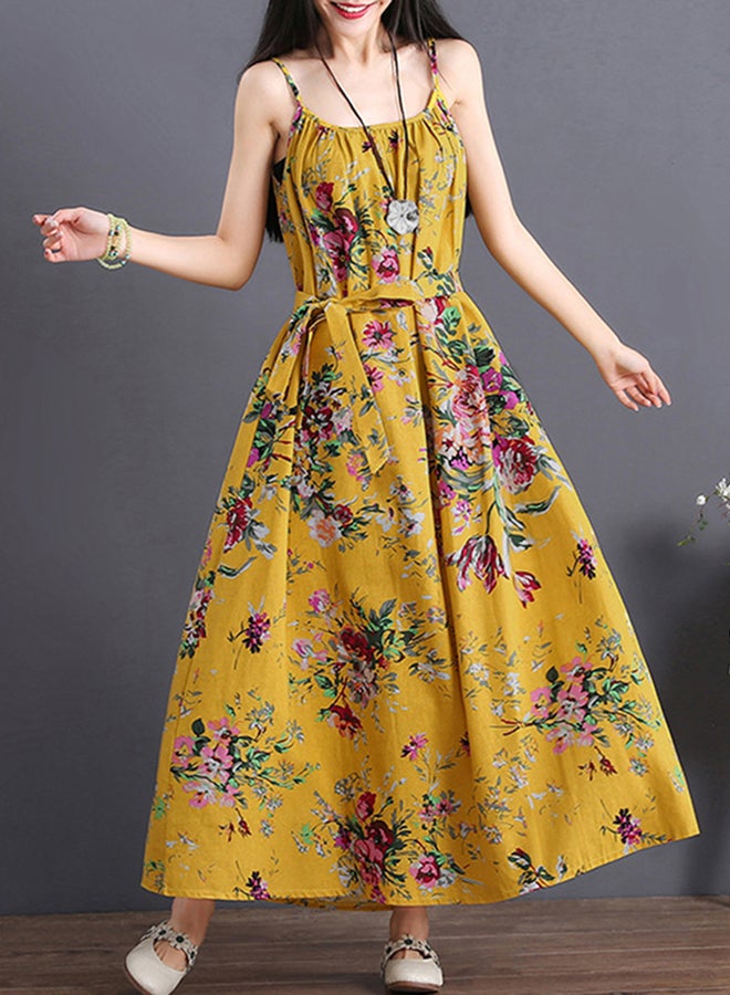 Floral Printed Dress With Pocket Yellow - Image 1