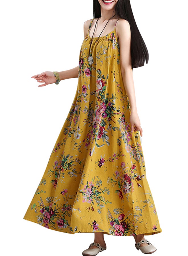 Floral Printed Dress With Pocket Yellow - Image 3