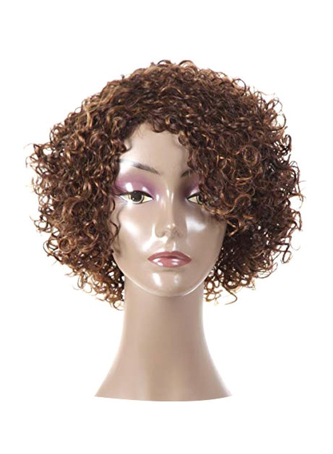 HUA Short Curly Human Hair Wig Brown 