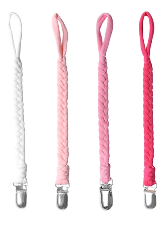 4-Piece Baby Braids Design Pacifier Holder Strap Set With Metal Clip - Multicolour - Image 1