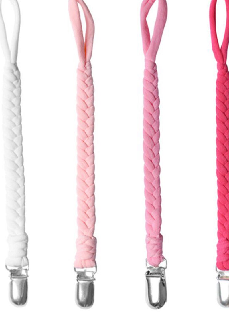 4-Piece Baby Braids Design Pacifier Holder Strap Set With Metal Clip - Multicolour - Image 2