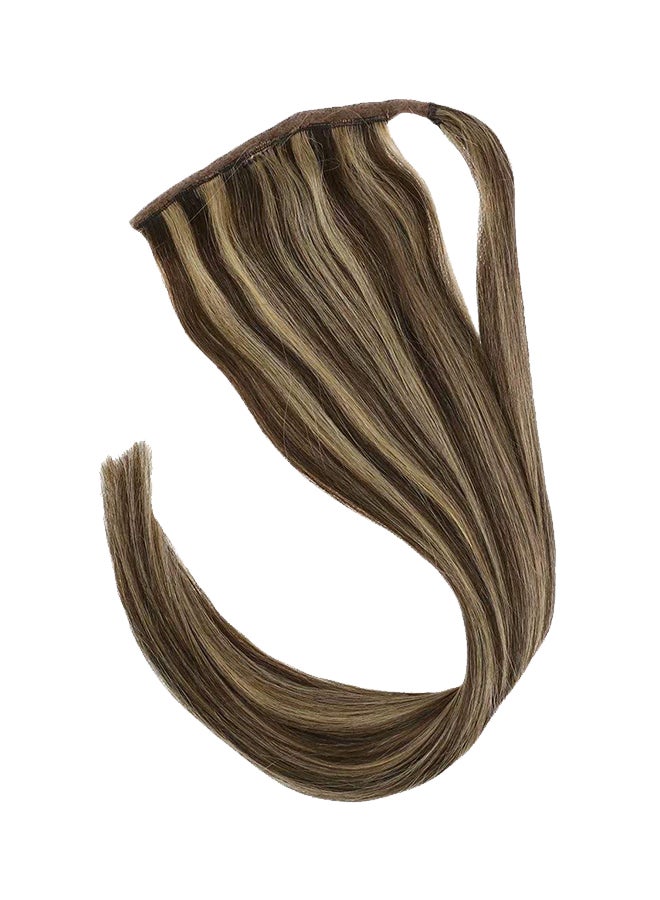 VeSunny - Straight Human Hair Extension #4 Dark Brown Mixed/#27 Caramel Blonde 14inch - Image 1