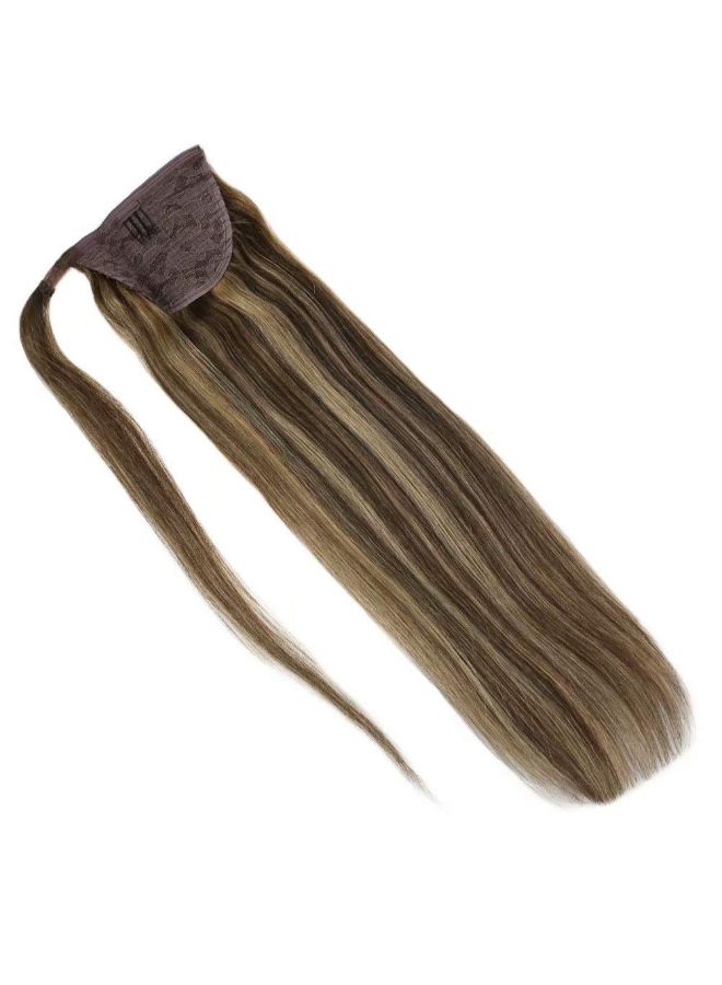VeSunny - Straight Human Hair Extension #4 Dark Brown Mixed/#27 Caramel Blonde 14inch - Image 1