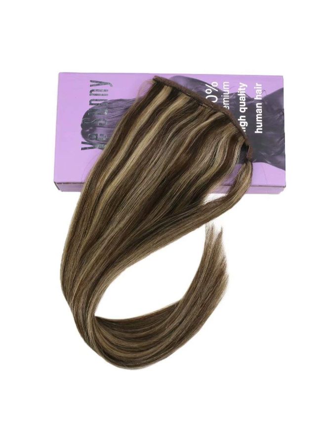 VeSunny - Straight Human Hair Extension #4 Dark Brown Mixed/#27 Caramel Blonde 14inch - Image 1