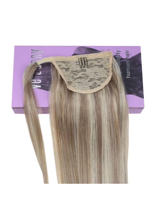 VeSunny - Straight Ponytail Human Hair Extension Dirty Blonde Highlights/Platinum Blonde 22inch - Image 1