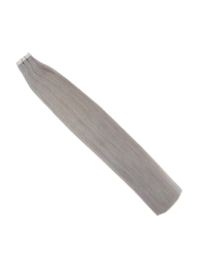 VeSunny - 10-Piece Straight Seamless Adhesive Human Hair Extension Grey 18inch - Image 1