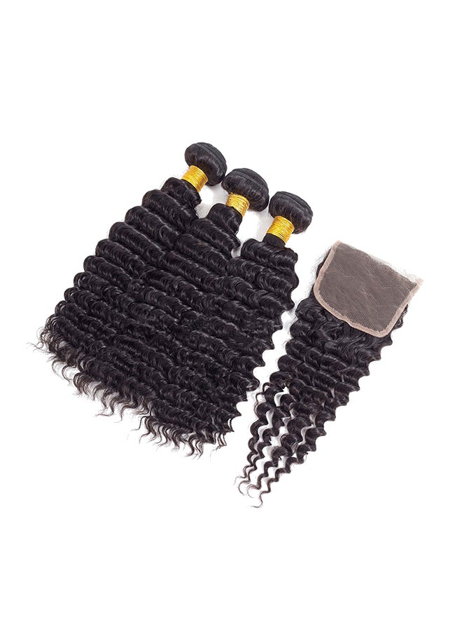 ROYAL IMPRESSION 3-Piece Brazilian Virgin Deep Wave Human Hair Extension With Lace Closure Black 2X1.02X0.98inch  - Image 1