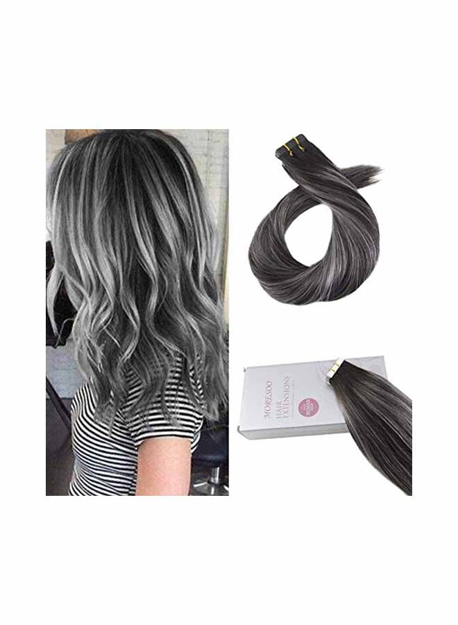 Moresoo 2-Piece Tape In Human Straight Hair Extentions Set Black 16inch