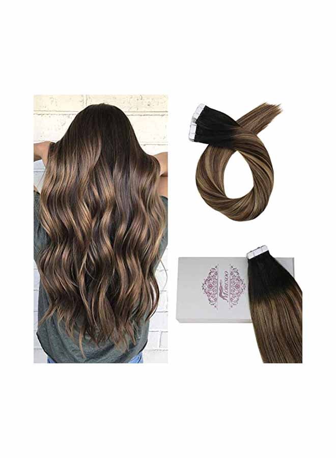 Moresoo 2-Piece Clip In Human Hair Extensions Set Black/Brown 20inch