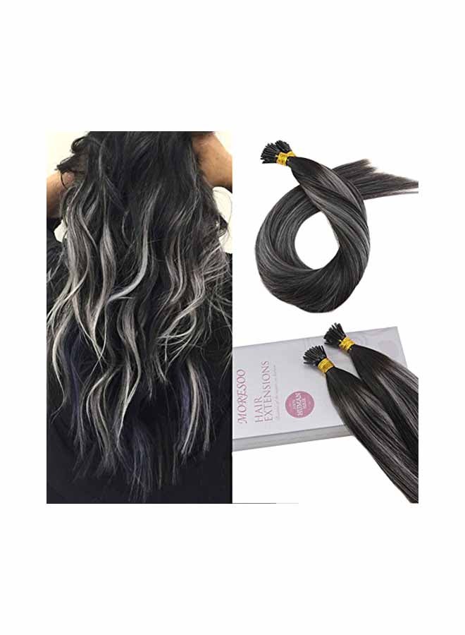 Moresoo 2-Piece Human Hair Extensions Set Grey 16inch