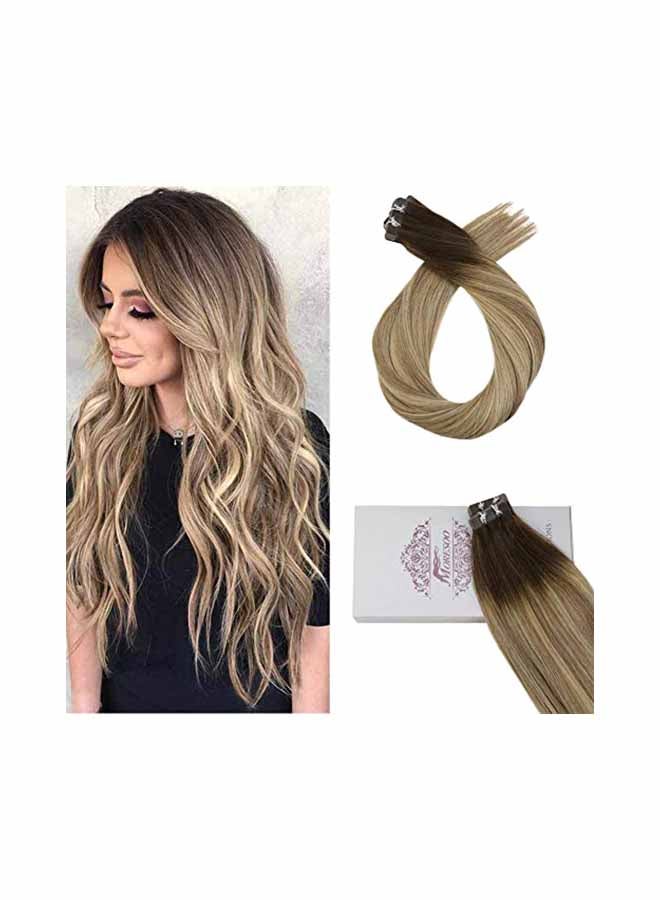 Moresoo 2-Piece Human Hair Extensions Set Brown 24inch