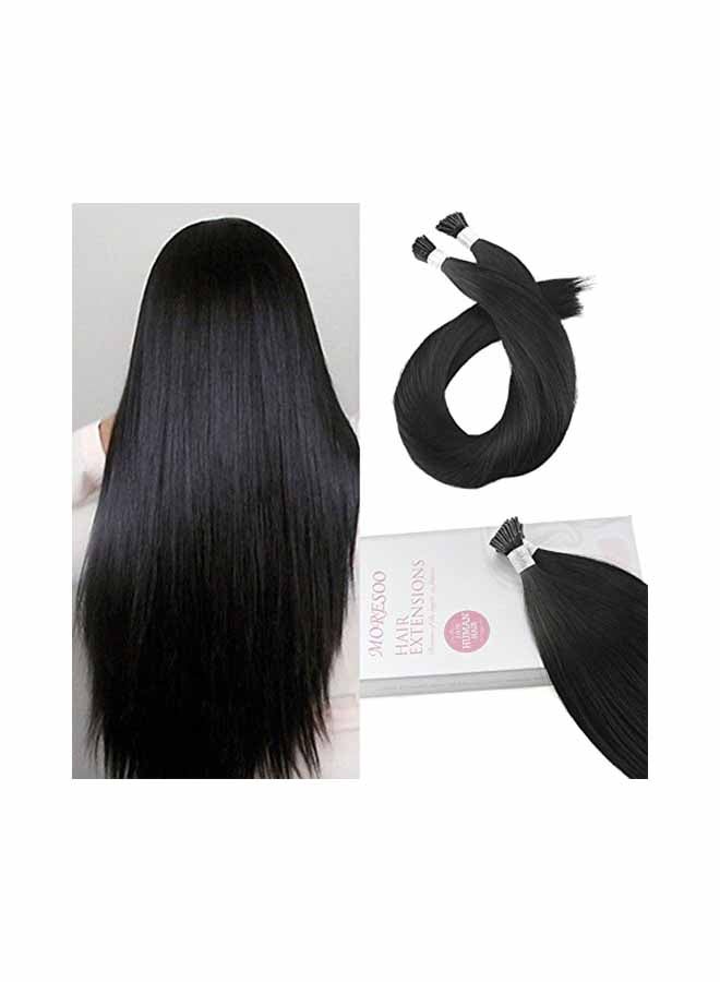 Moresoo 2-Piece Pre Bonded Remy Human Hair Extensions Set Black 22inch