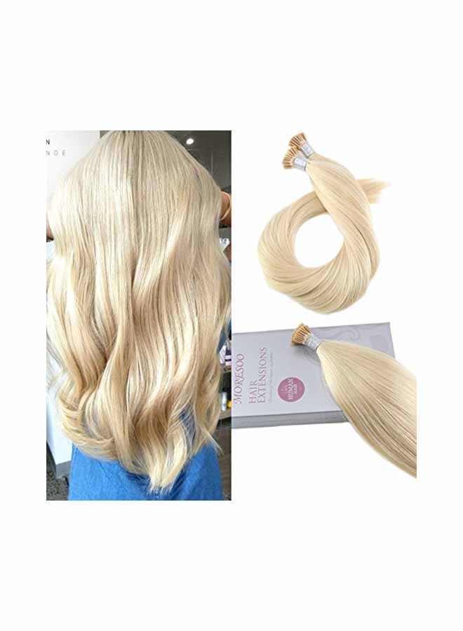 Moresoo 2-Piece Bonded I Tip Human Hair Extensions Set Light Blonde 14inch 