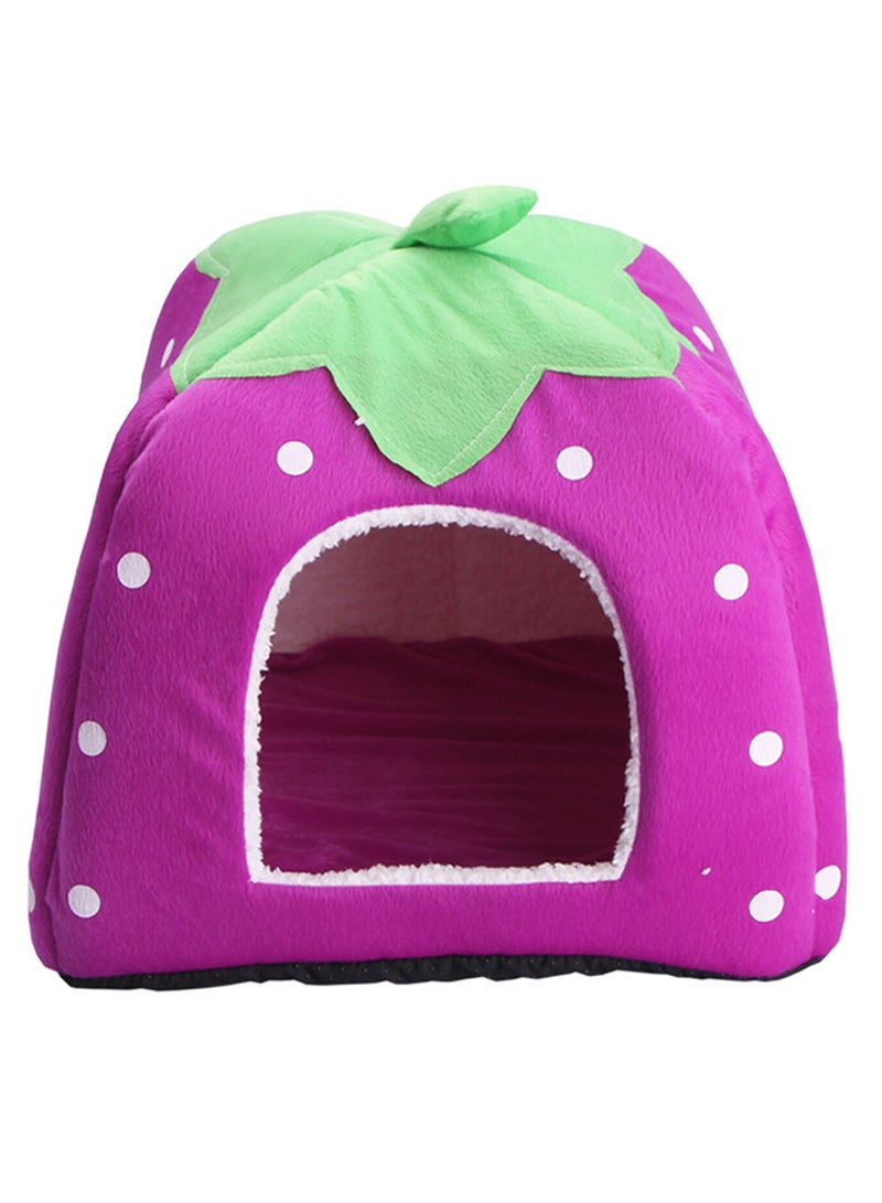 EHOME Foldable Strawberry Pattern Soft Pet House With Cushion Purple/Green/White XS - Image 1