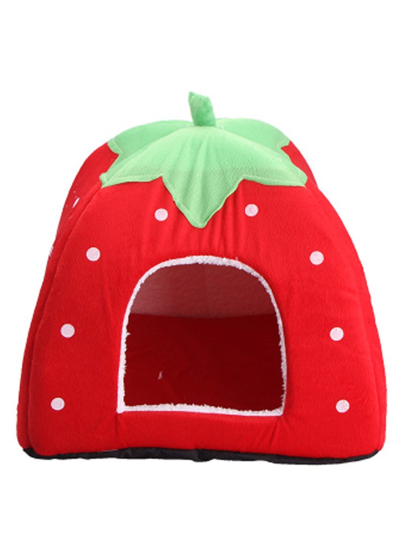 EHOME Foldable Strawberry Pattern Soft Pet House With Cushion Red/Green/White S - Image 1