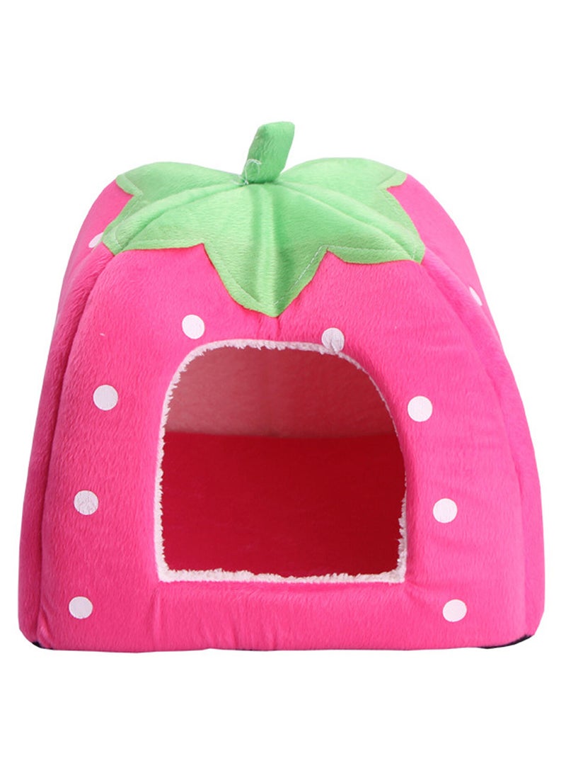 EHOME Foldable Strawberry Pattern Soft Pet House With Cushion Pink/Green/White S - Image 1