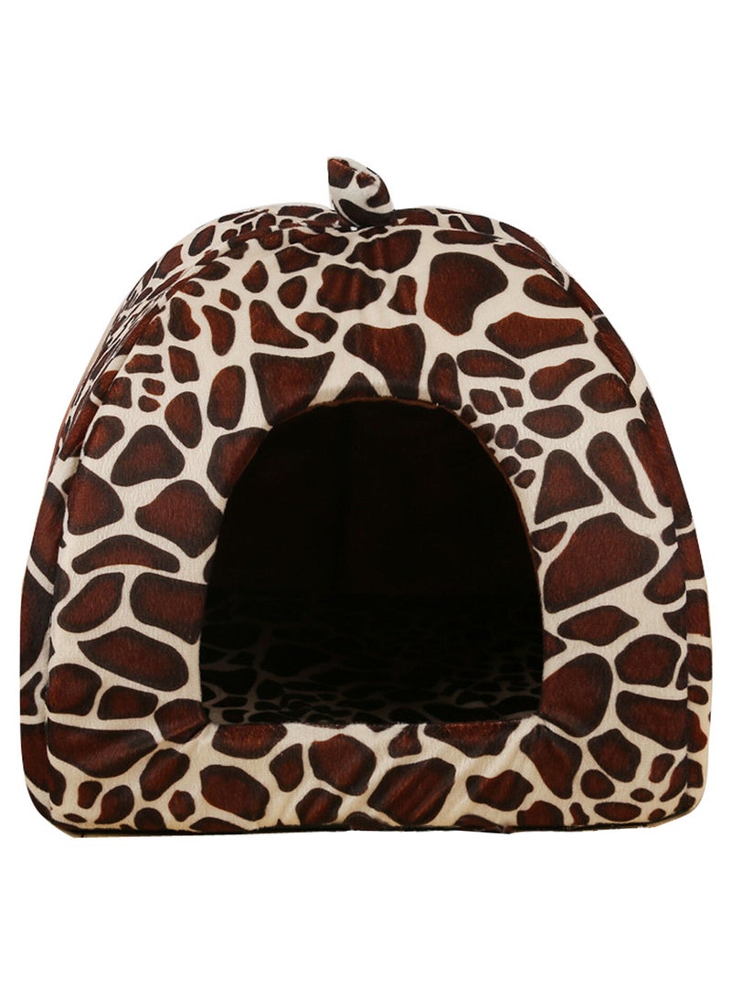 EHOME Foldable Strawberry Pattern Soft Pet House With Cushion Brown/Beige S - Image 1