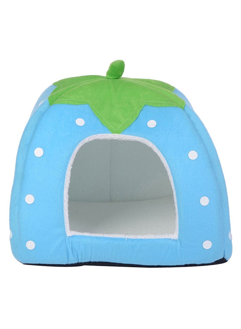 EHOME Foldable Strawberry Pattern Soft Pet House With Cushion Blue/Green/White M - Image 1