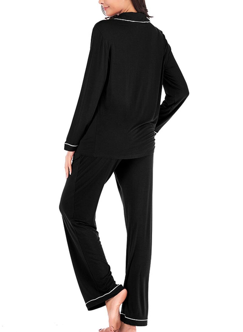 Night Shirt And Pyjama Pant Set Black/White - Image 2