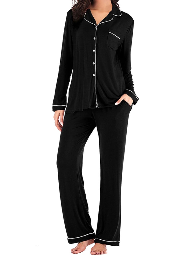 Night Shirt And Pyjama Pant Set Black/White - Image 1