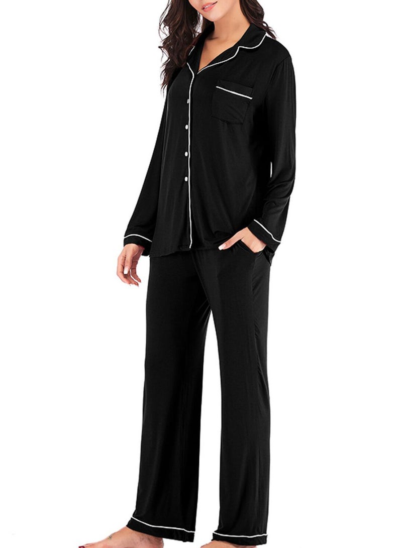 Night Shirt And Pyjama Pant Set Black/White - Image 3