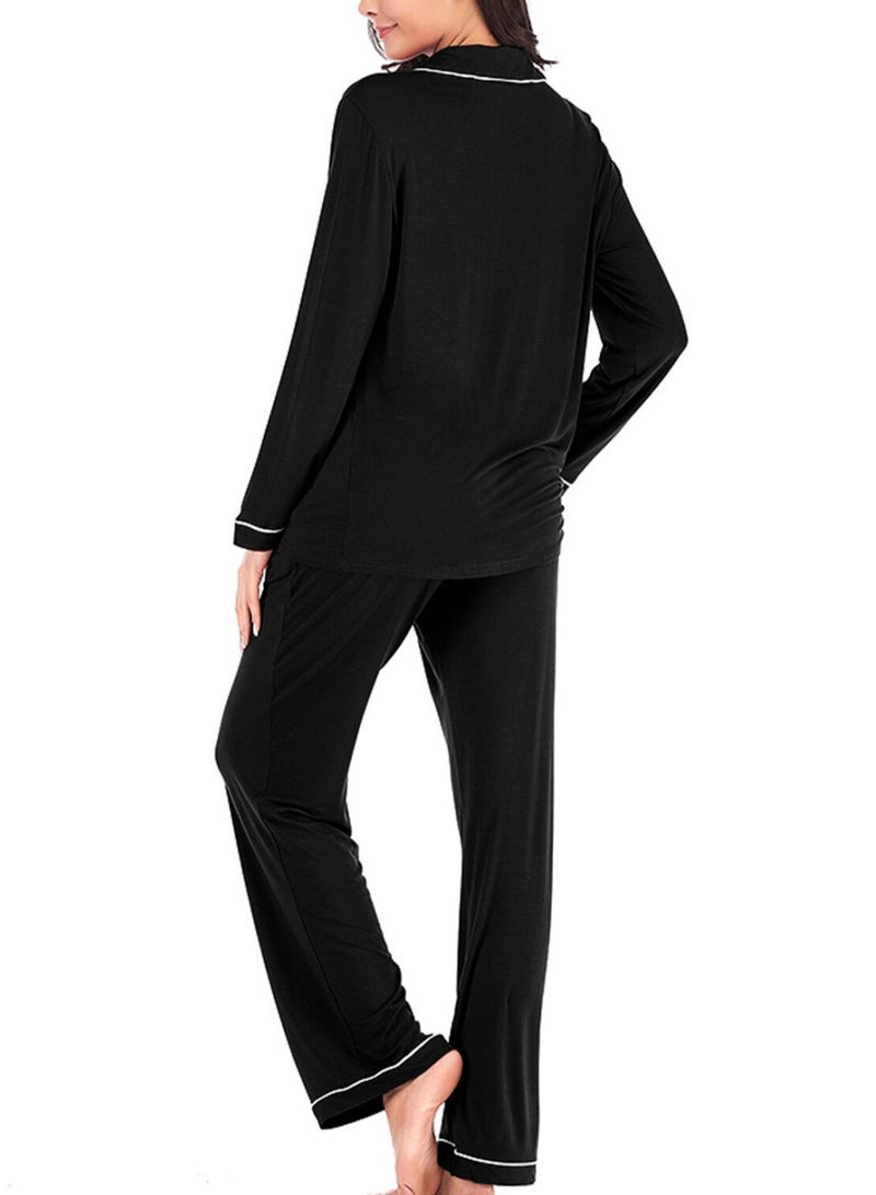 Night Shirt And Pyjama Pant Set Black/White - Image 2