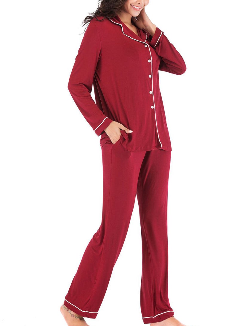Night Shirt And Pyjama Pant Set Red/White - Image 3