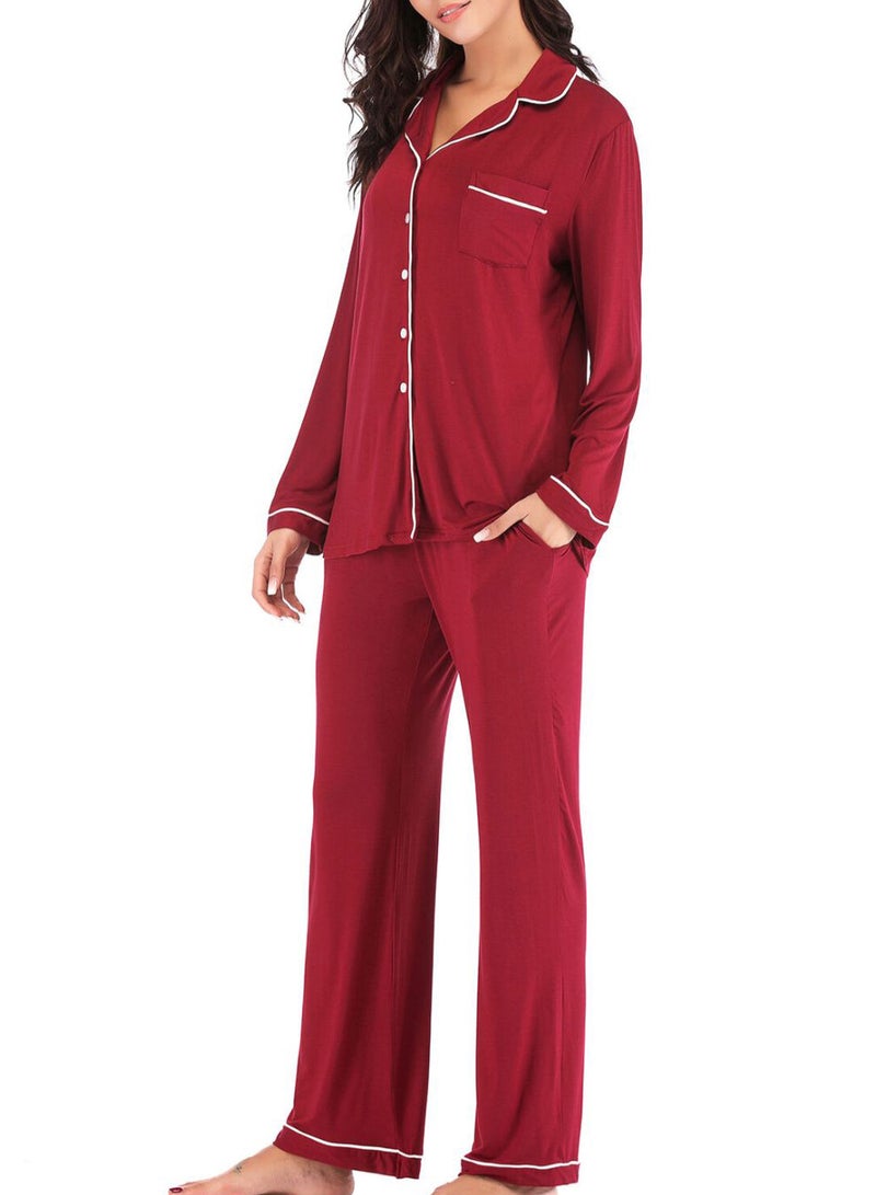 Night Shirt And Pyjama Pant Set Red/White - Image 2