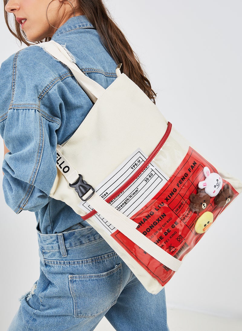 أركاد حقيبة كتف من الجلد الصناعي بيج/أحمر - Image 5