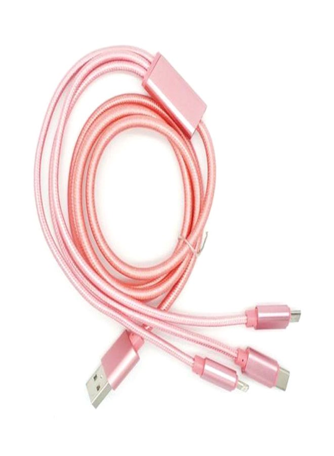 3 in 1 Type-C Charging And Data Sync Cable Pink - Image 1