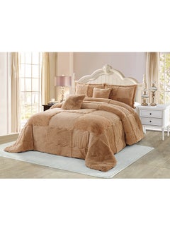 4HOME 6-Piece Double Comforter Set Faux Fur Beige 