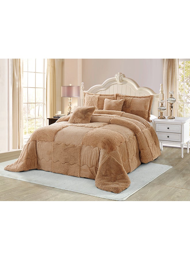 4HOME 6-Piece Double Comforter Set Faux Fur Beige 