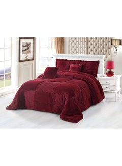 4HOME 6-Piece Double Comforter Set Faux Fur Red 