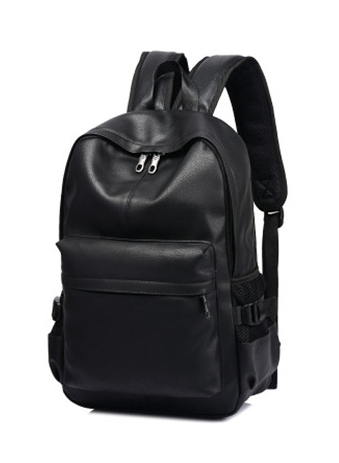 Young College Student Leather Backpack Black  - Image 3