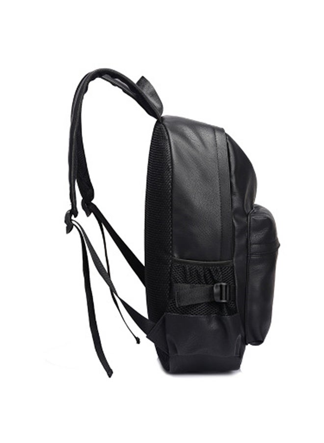 Young College Student Leather Backpack Black  - Image 4