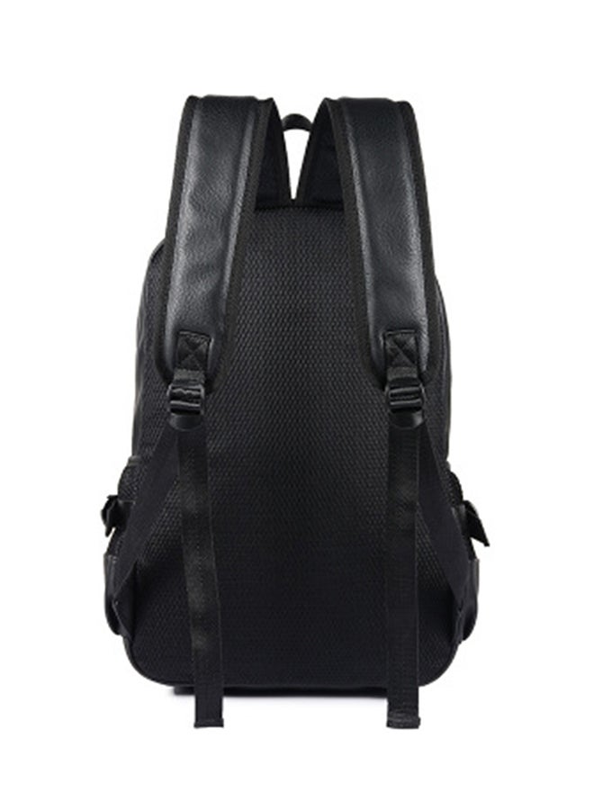 Young College Student Leather Backpack Black  - Image 2