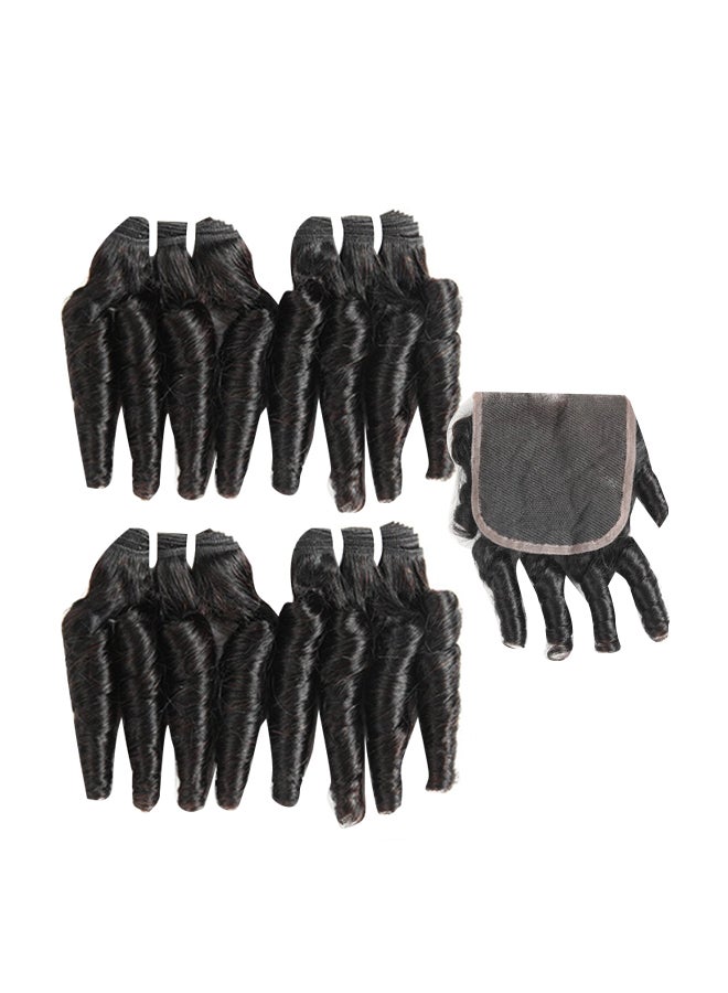 Molefi 4-Piece Short Curly Human Hair Extension With Lace Closure Black 8inch  - Image 2