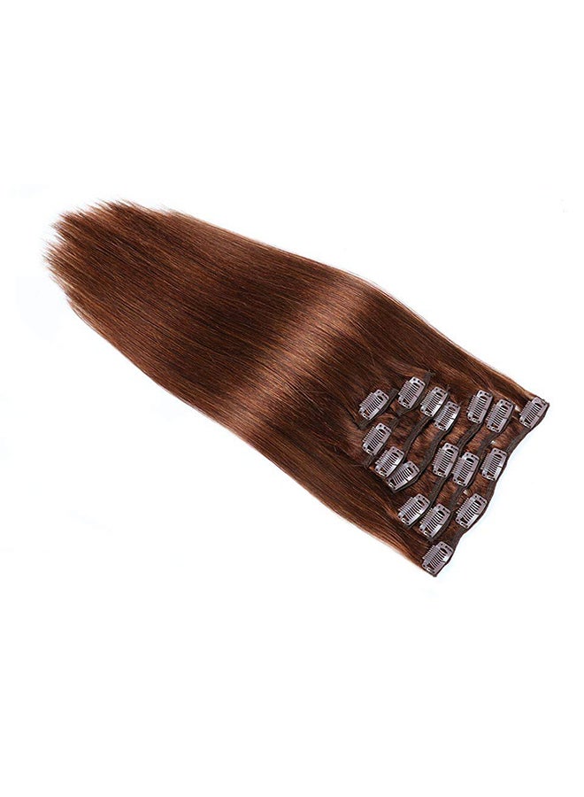 JIAMEISI - 7-Piece Long Straight Clip-in Human Hair Extension Brown 14inch - Image 1