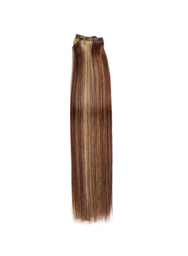 JIAMEISI - 7-Piece Medium Straight Clip-in Human Hair Extension #4/27 Medium brown/Dark Blonde 20inch - Image 1