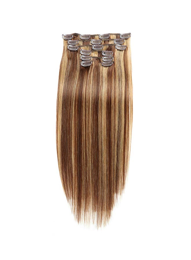 JIAMEISI - 7-Piece Medium Straight Clip-in Human Hair Extension #4/27 Medium brown/Dark Blonde 20inch - Image 1