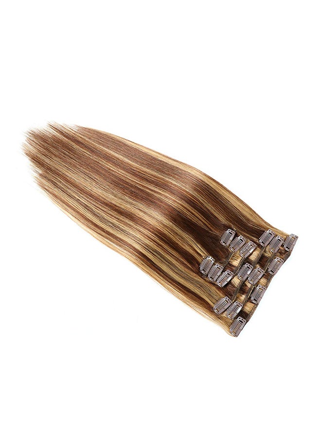 JIAMEISI - 7-Piece Medium Straight Clip-in Human Hair Extension #4/27 Medium brown/Dark Blonde 20inch - Image 1